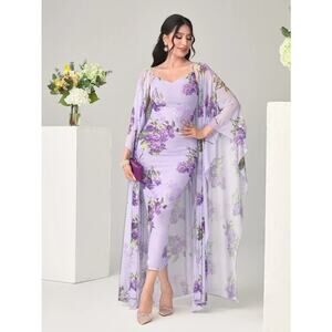 SHEIN long lacey super soft cardigan purple floral lightweight dress cover